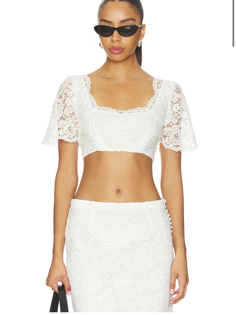 Frankie’s bikinis x Paige Lorenze Honeymoon lace blouse crop top